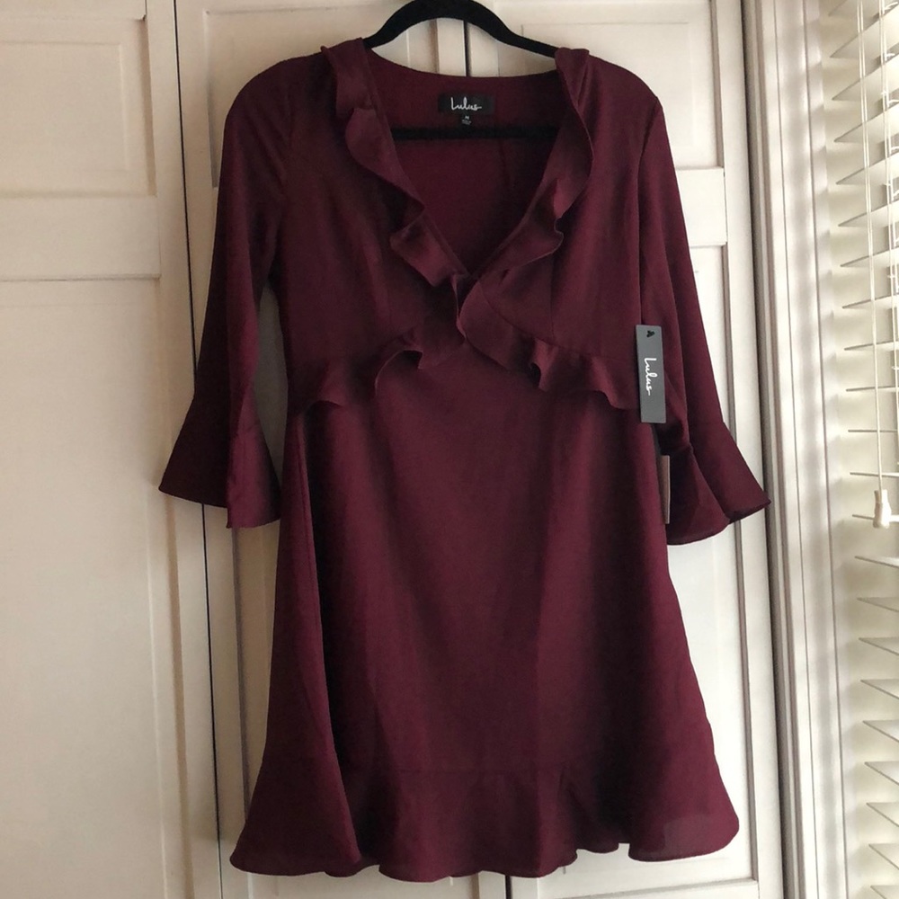 Lulus Red/Maroon Ruffle Dress NWT